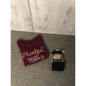 Cat & Jack Girls Long Sleeve Shirt 3T Thankful With A Grateful Heart & Tights